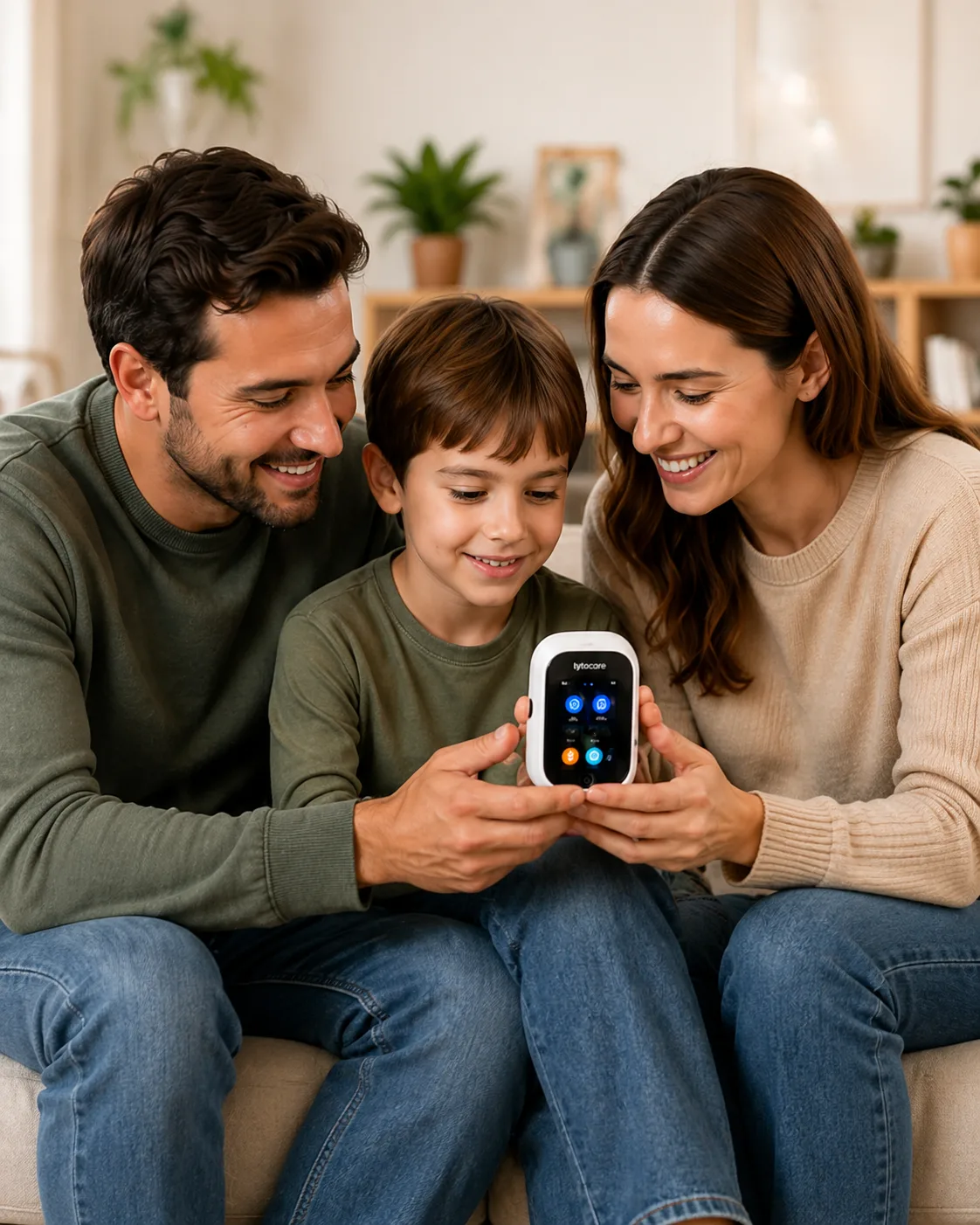 Familia usando DoctorSky con TytoCare desde casa