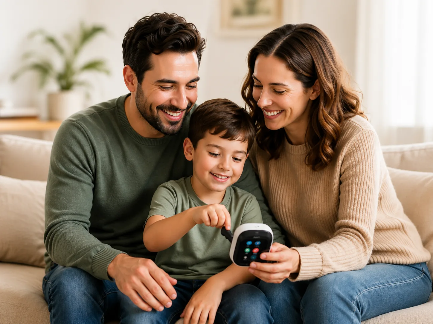 Familia usando DoctorSky con un dispositivo TytoCare