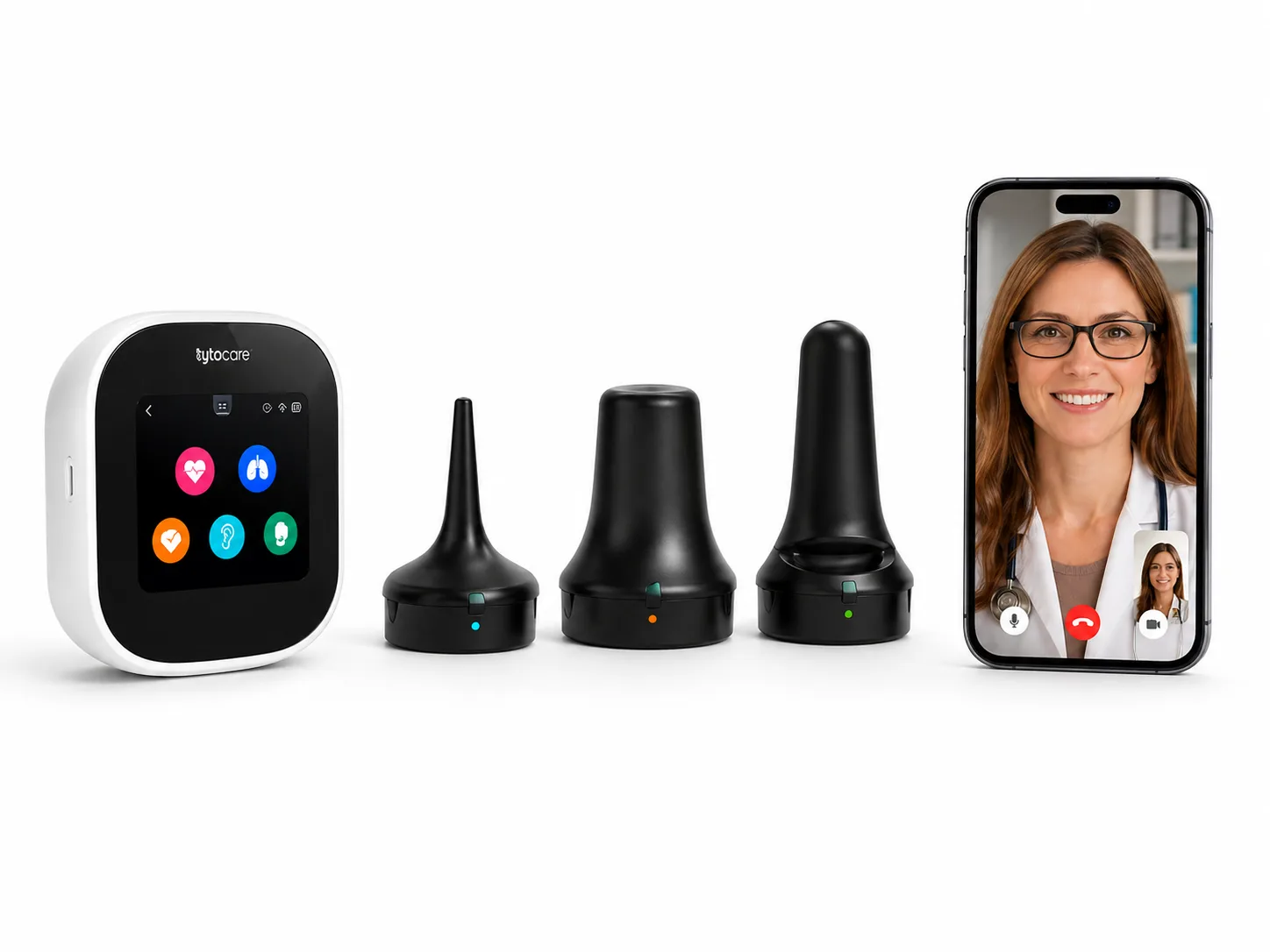 Kit TytoCare conectado con consulta medica por movil